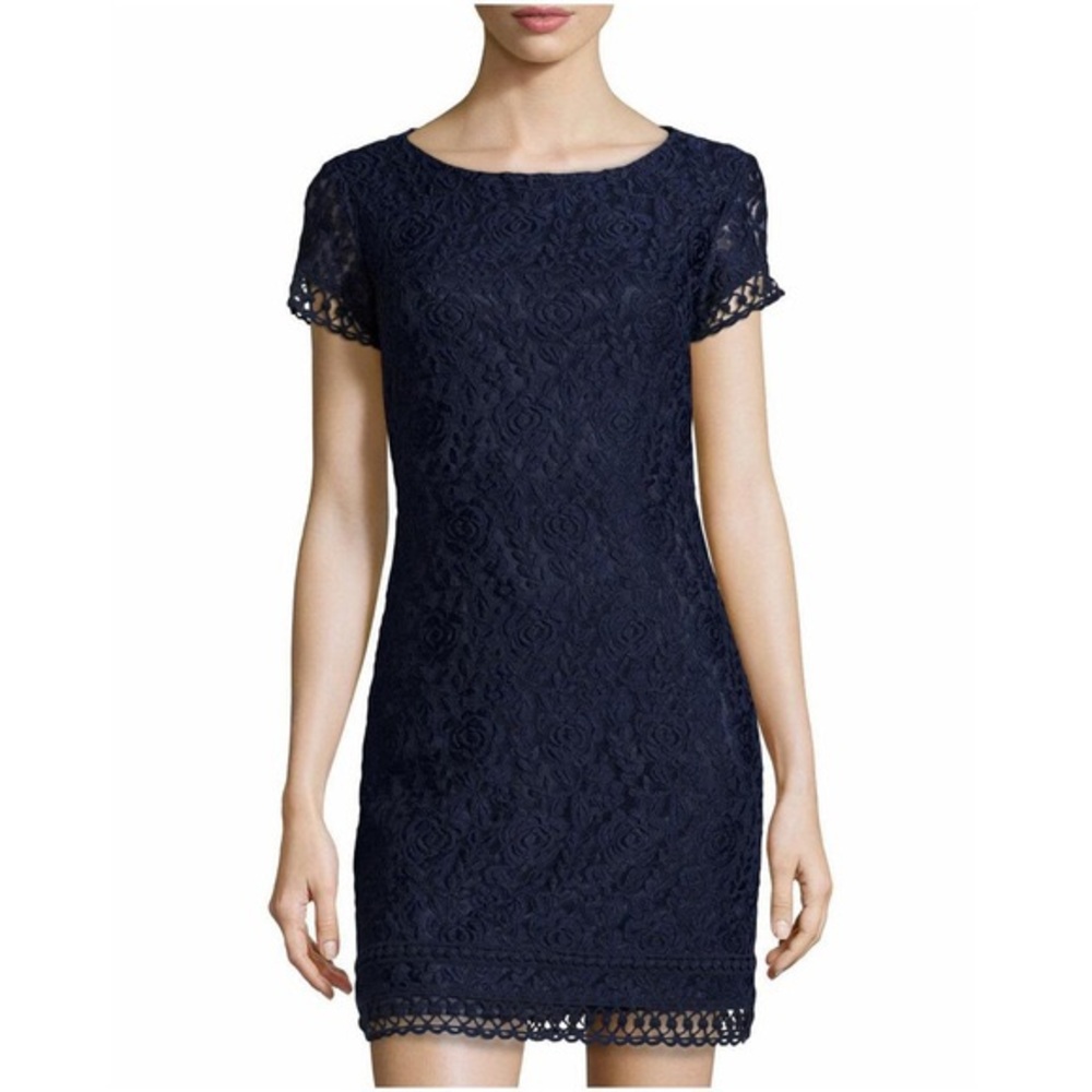 Laundry by Shelli Segal Navy Lace Overlay Dress